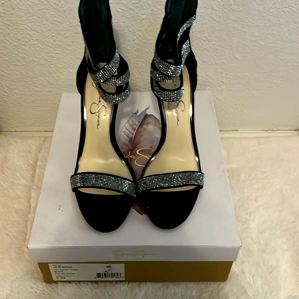 Jessica Simpson Elepina Black Lux Kid Suede Sz 8.5
